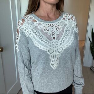 Paige- Gray Lace Detail Women's Top